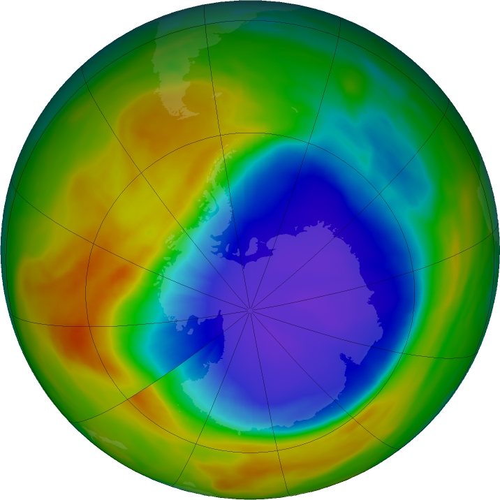 Antarctic ozone map for 08 October 2017